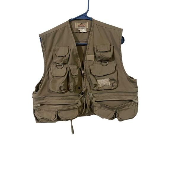 Vintage Woodfield Mens Beige Cargo Pockets Fishing Vest Size Medium - Picture 1 of 9